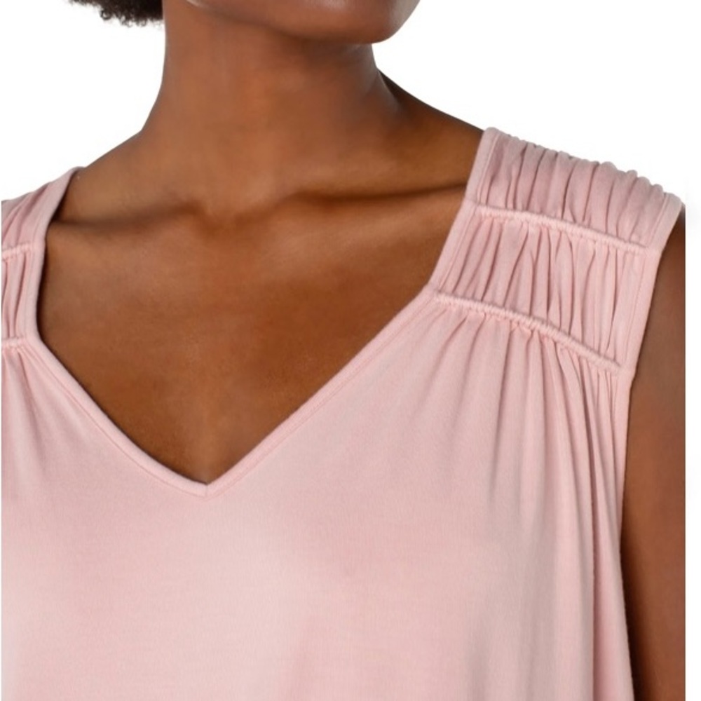LIVERPOOL Sleeveless V - Neck Shirred Top - Soft Pink